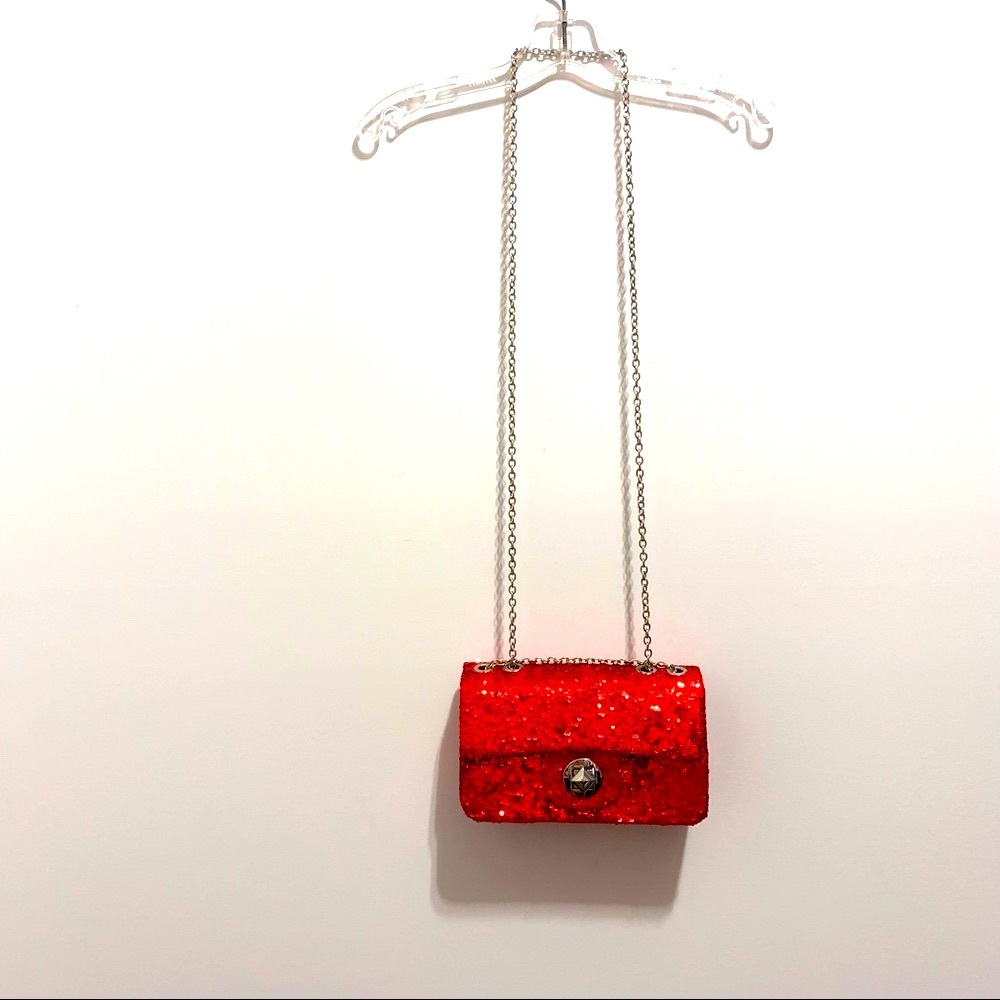Vintage Red Sequin Mini Bag Silver Chain Purse - Picture 11 of 13